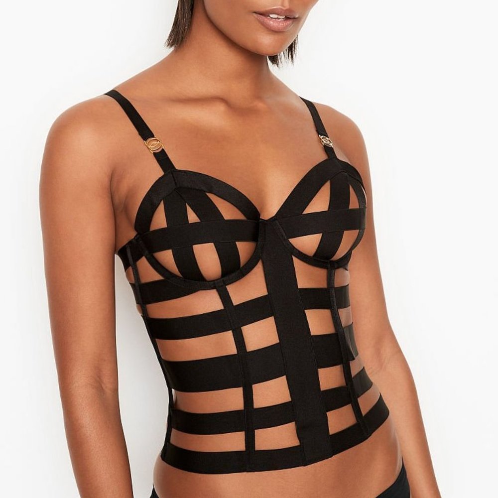 NEW VICTORIA'S SECRET SEXY LUXE STRAPPY CORSET CAGED BONDAGE BRA TOP XS S L